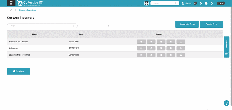 ITAM Custom Data Associate Form Associate Form