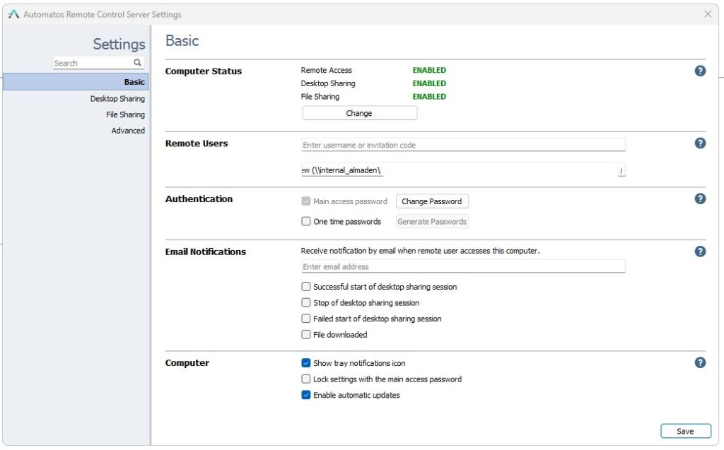 SRA Cfg3 Configuration - Automatos Remote Control Server