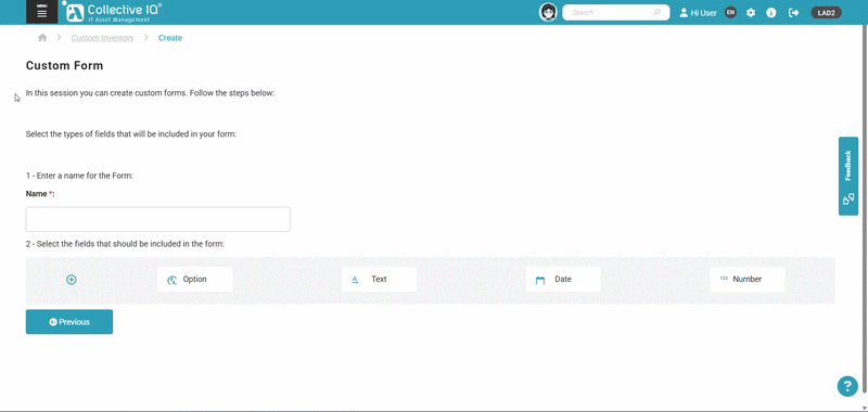 ITAM Custom Data Create Form Date Create Form