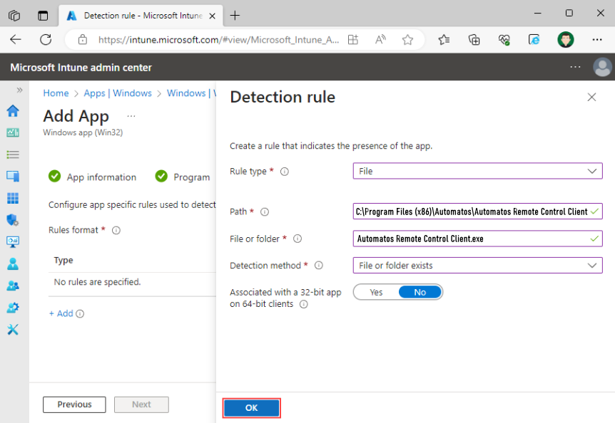 image 35 Intune Windows - Deploy Automatos Remote Control Client / Server