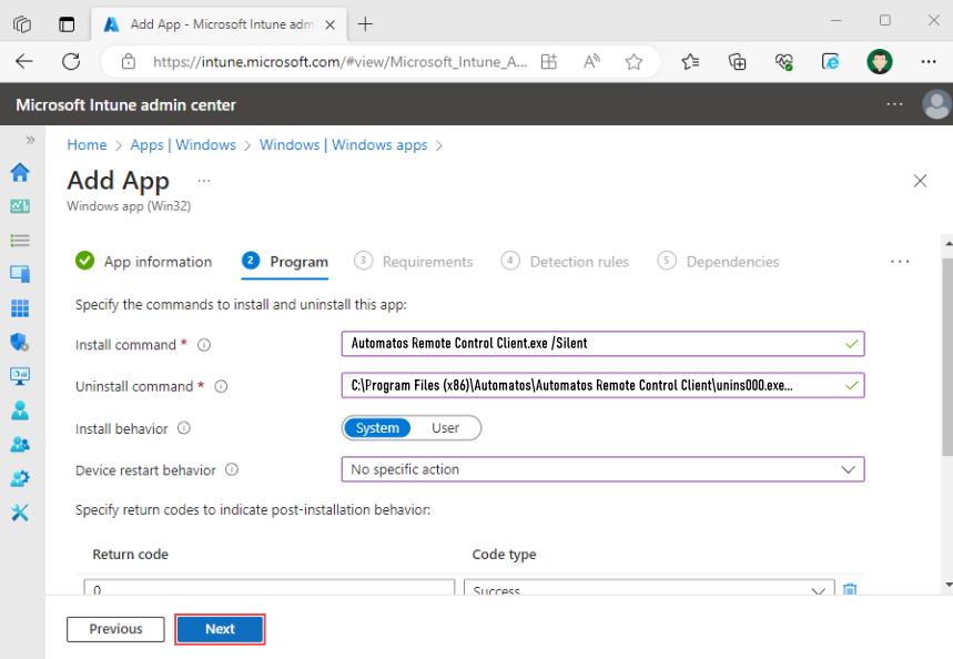 image 36 Intune Windows - Deploy Automatos Remote Control Client / Server