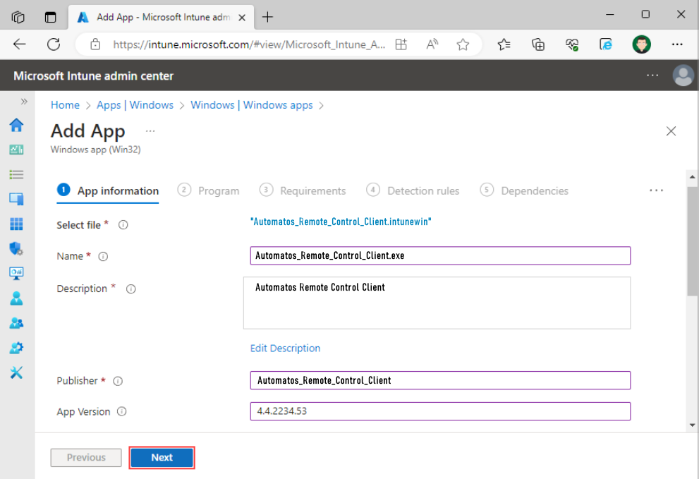 image 63 Intune Windows - Deploy Automatos Remote Control Client / Server